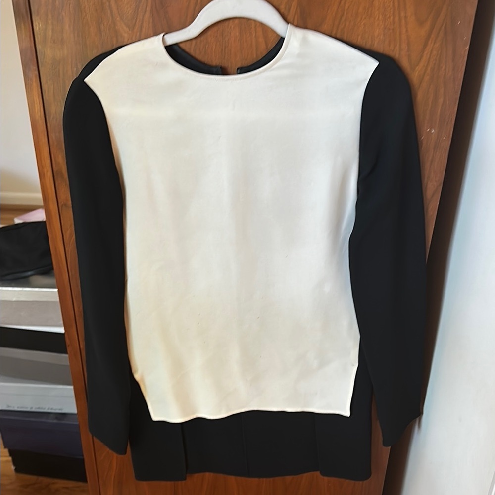 Stella McCartney Black and White Long Sleeve Top with high low detail